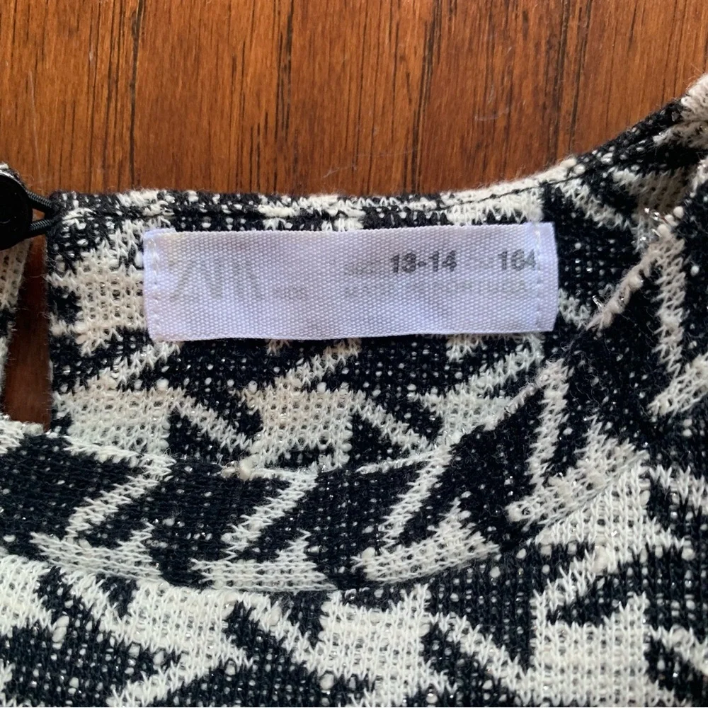 ZARA Kids Metallic Houndstooth Bubble Sleeve Dress | Size 13/14
